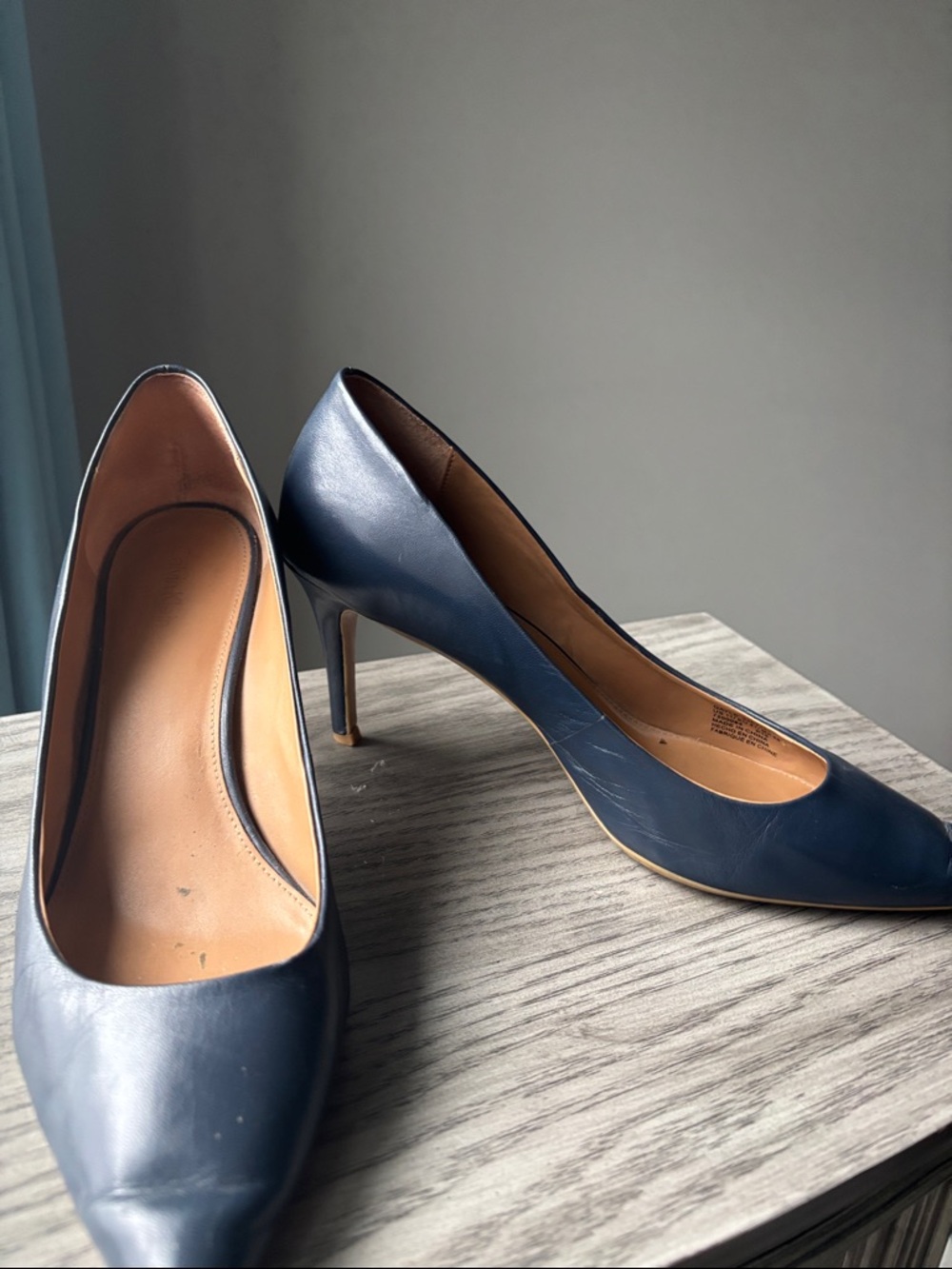 Calvin Klein Navy Pointed-Toe Leather Pumps - Picture 4 of 7
